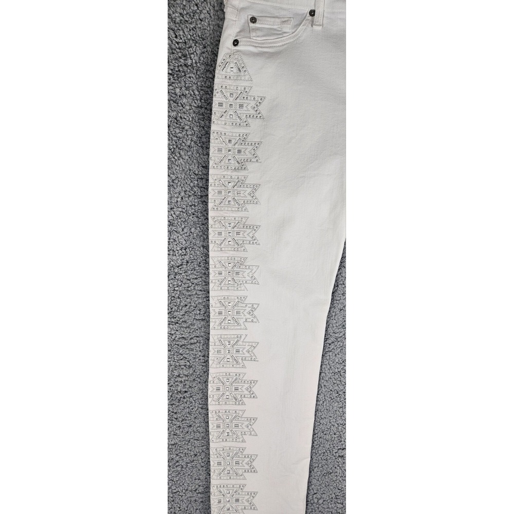 7 For All Mankind Women's Jeans 30x26 White Studded Slim Straight Stretch Denim - Picture 5 of 9